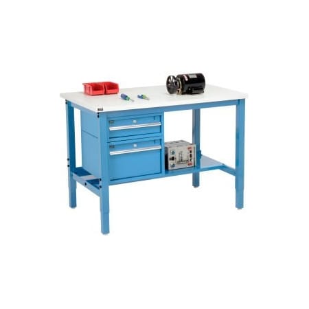 Global Equipment 48"W x 36"D Production Workbench - ESD Square Edge - Drawers Shelf - Blue 319290BL